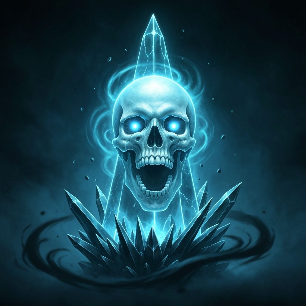 Luminous Soul Crystal Encasing Spectral Skull in Dark Fantas...