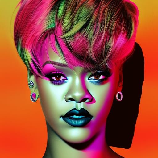 Rihanna Portrait in Synthwave Neon Style