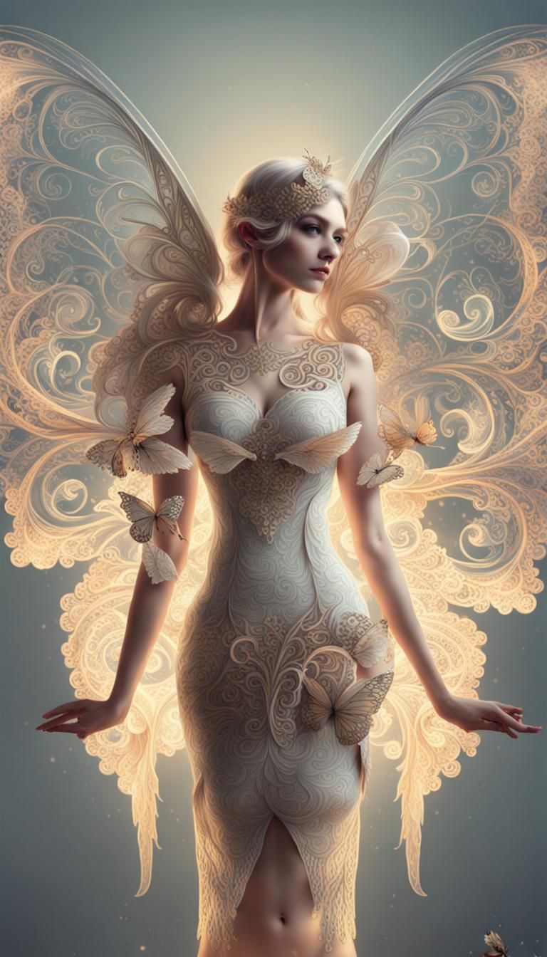 Butterfly-Winged Angel in Digital Art Style