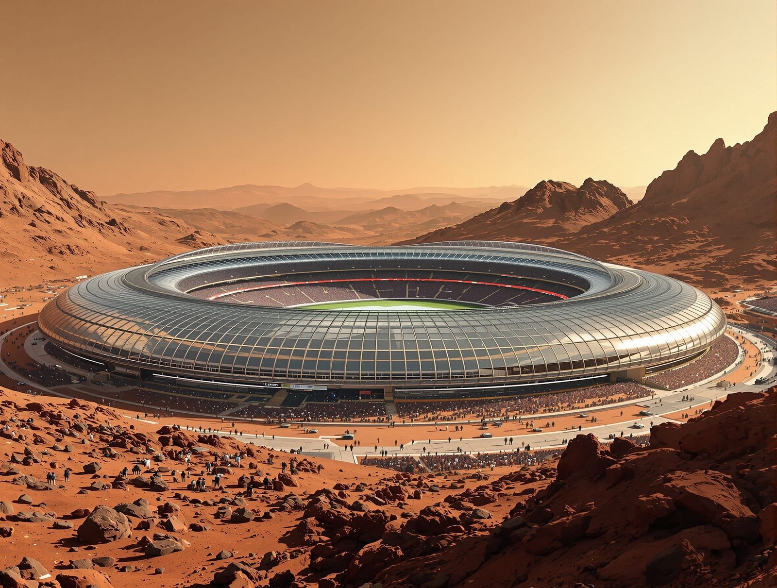Futuristic Martian Soccer Stadium, Professional Photography