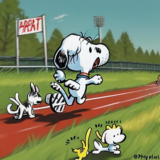 snoopy racing the kitties Snoopy is racing the kitties in th...