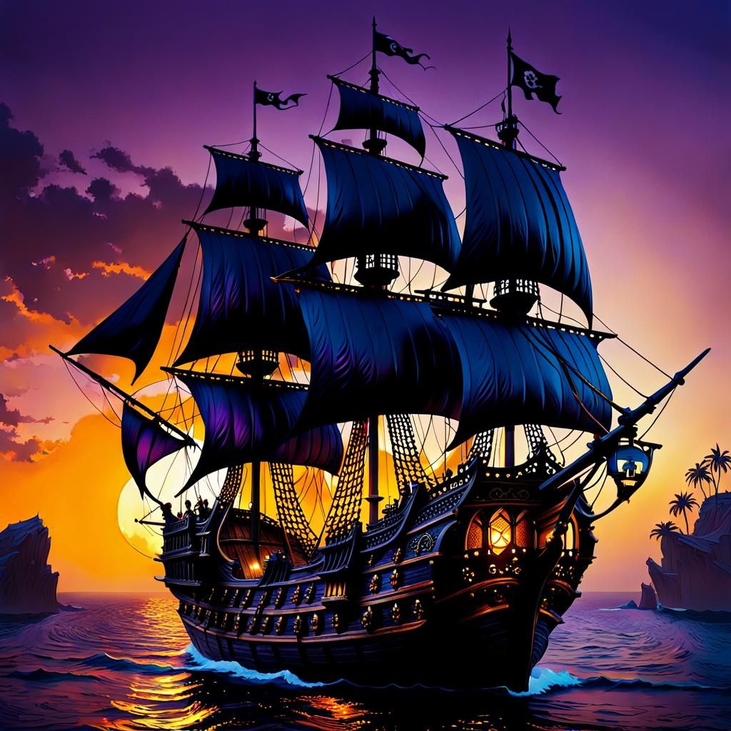 Gothic Fantasy Pirate Ship at Sunset
