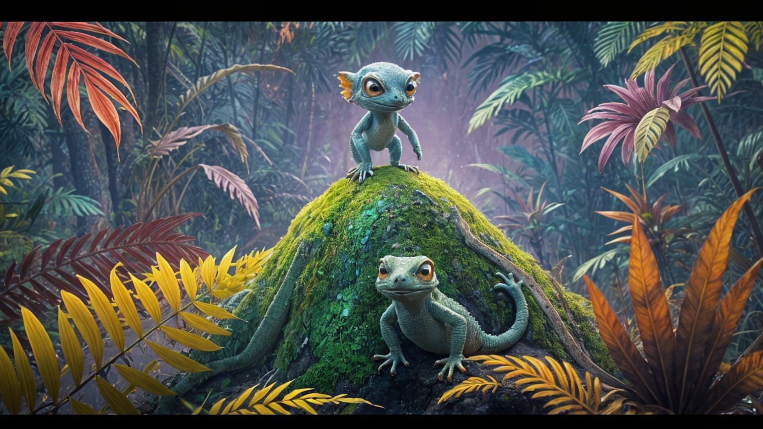 Cartoon Alien in Colorful Jungle Scene