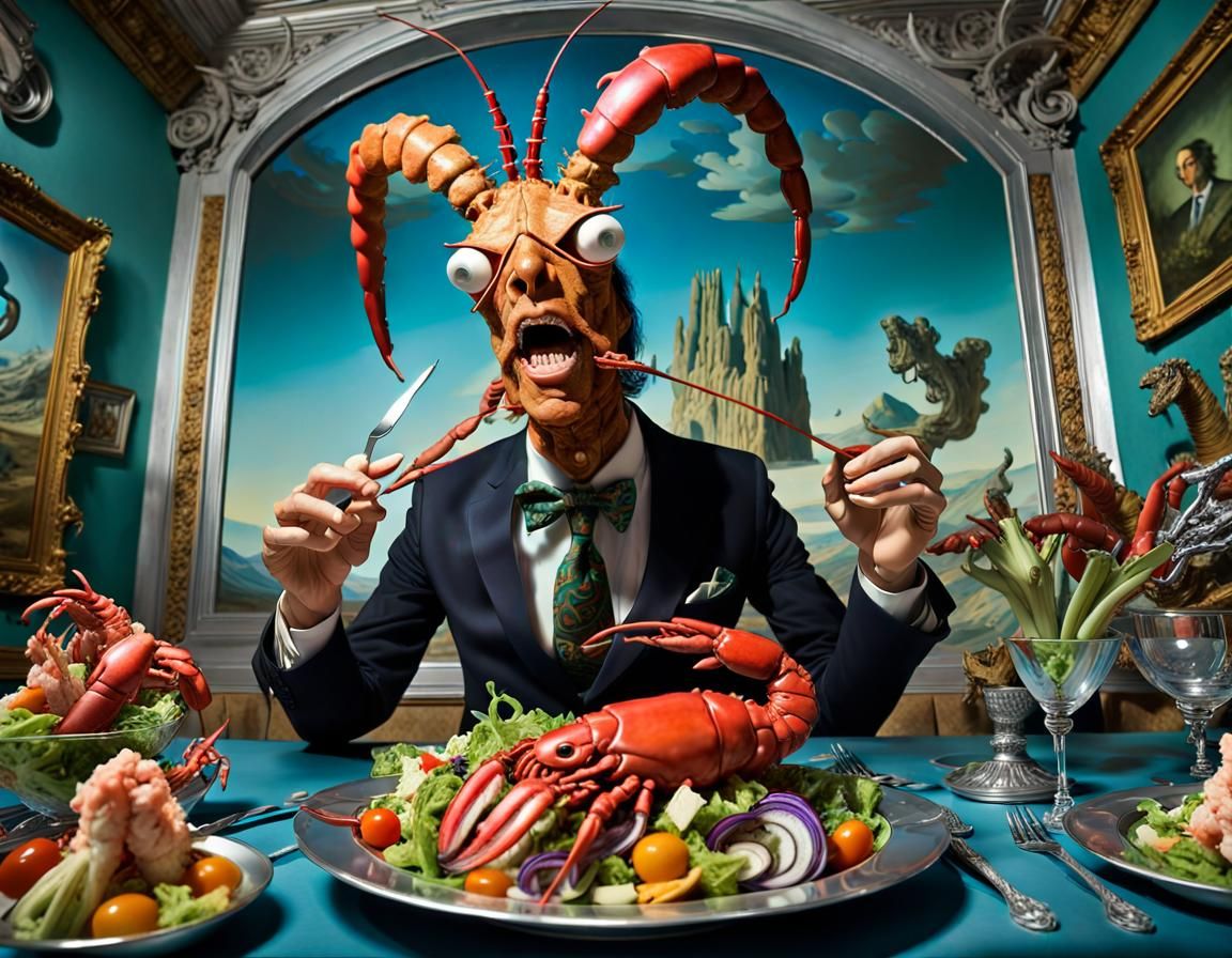 Surreal Llama Feast: Dali-esque Mixed Media Art