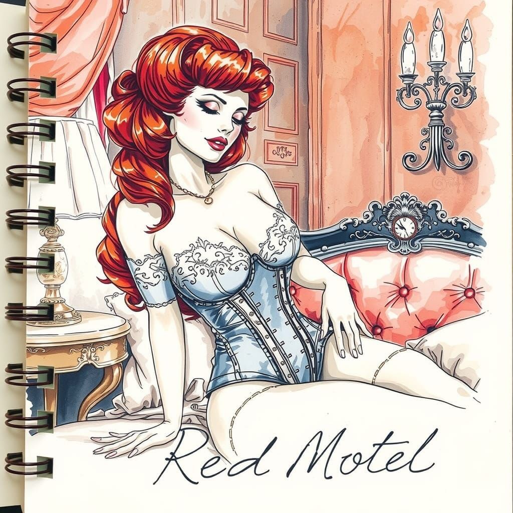Redhead Waitress in Boudoir, Comic Book Style