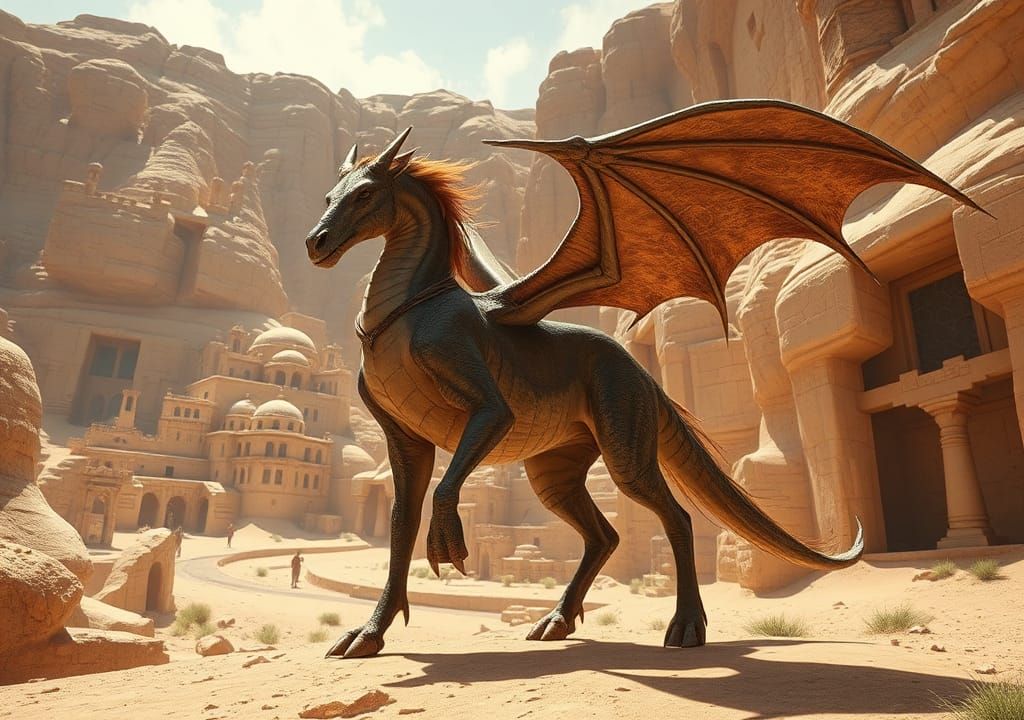 Dragon Centaur in Hyperrealistic Desert Townscape