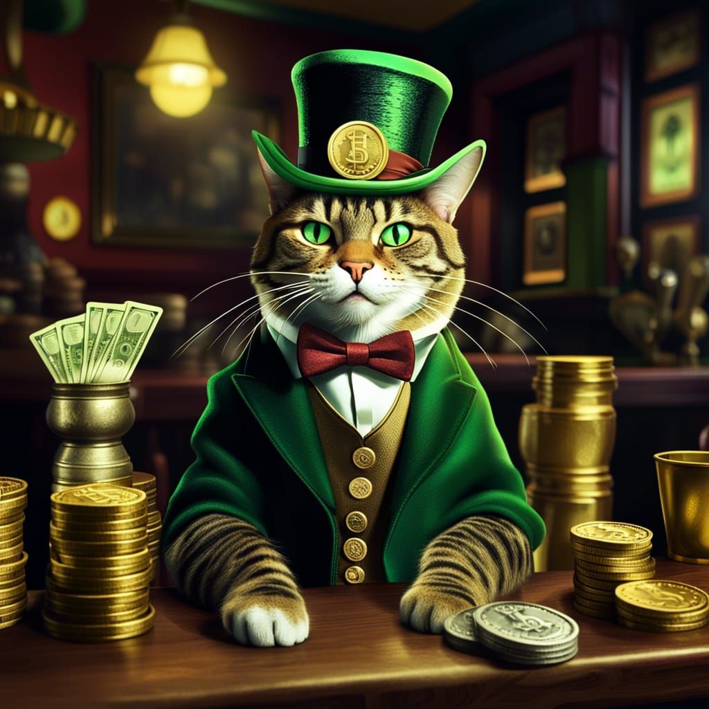 Tabby Cat in Pub with Top Hat and Monocle