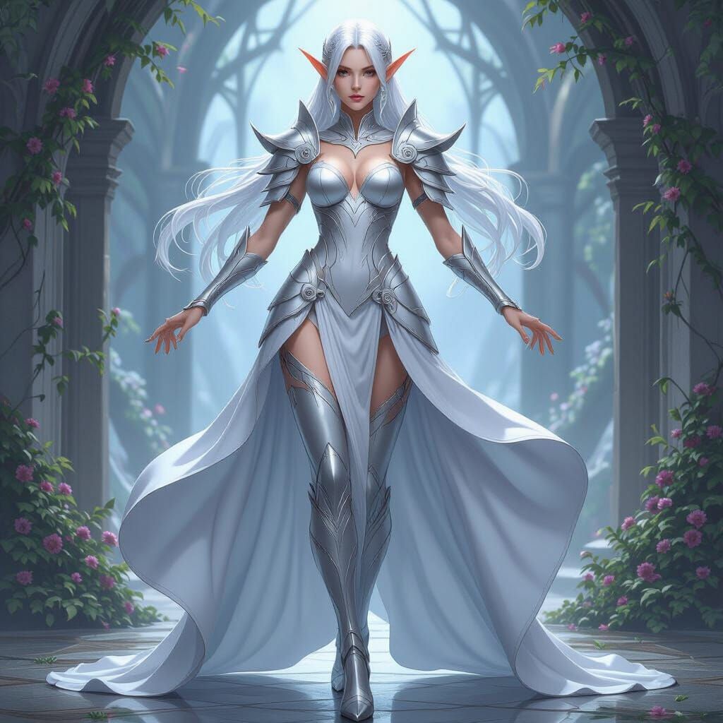 Elegant Elf Warrior in Polished Silver Armor