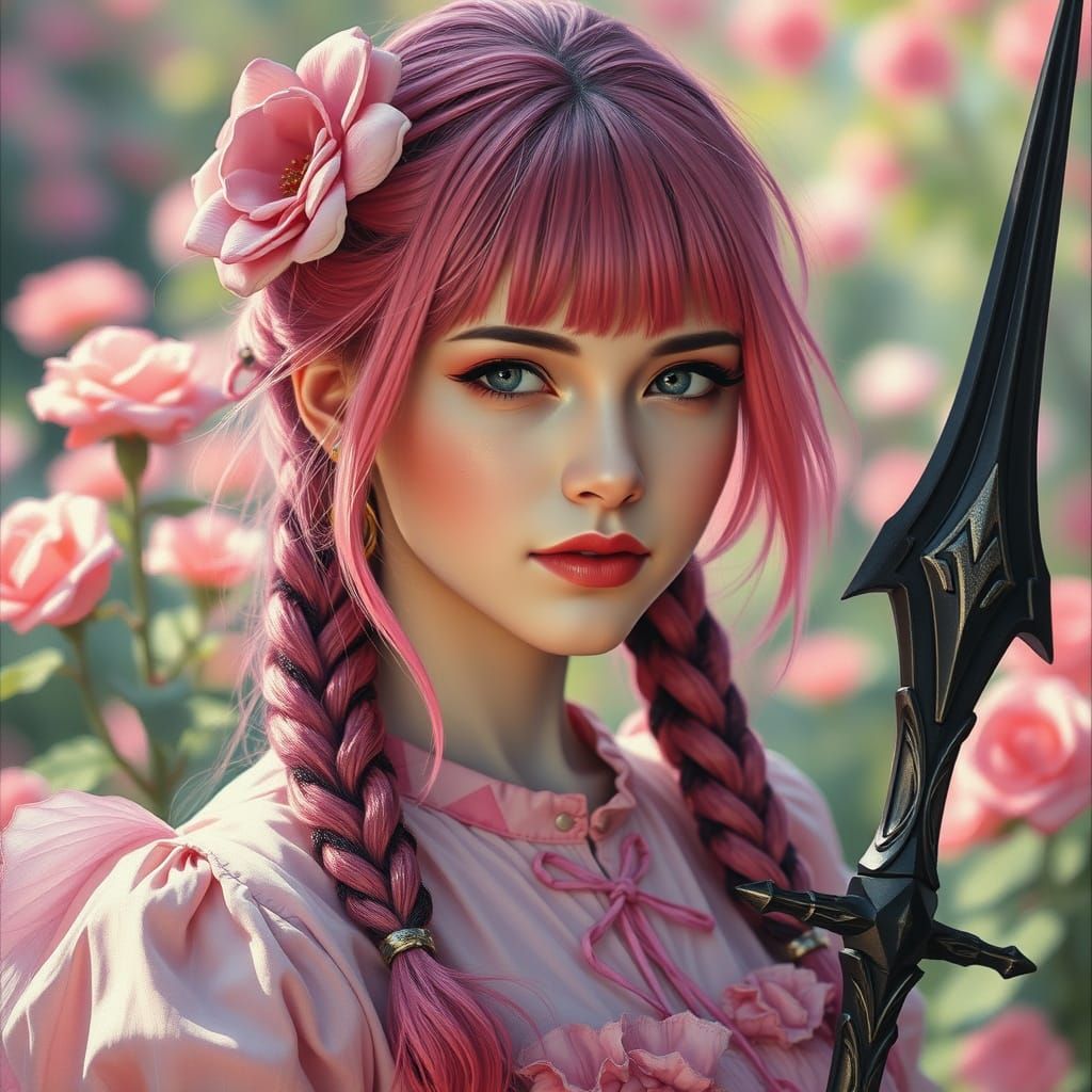 Ethereal Visual Kei Portrait in a Rose Garden