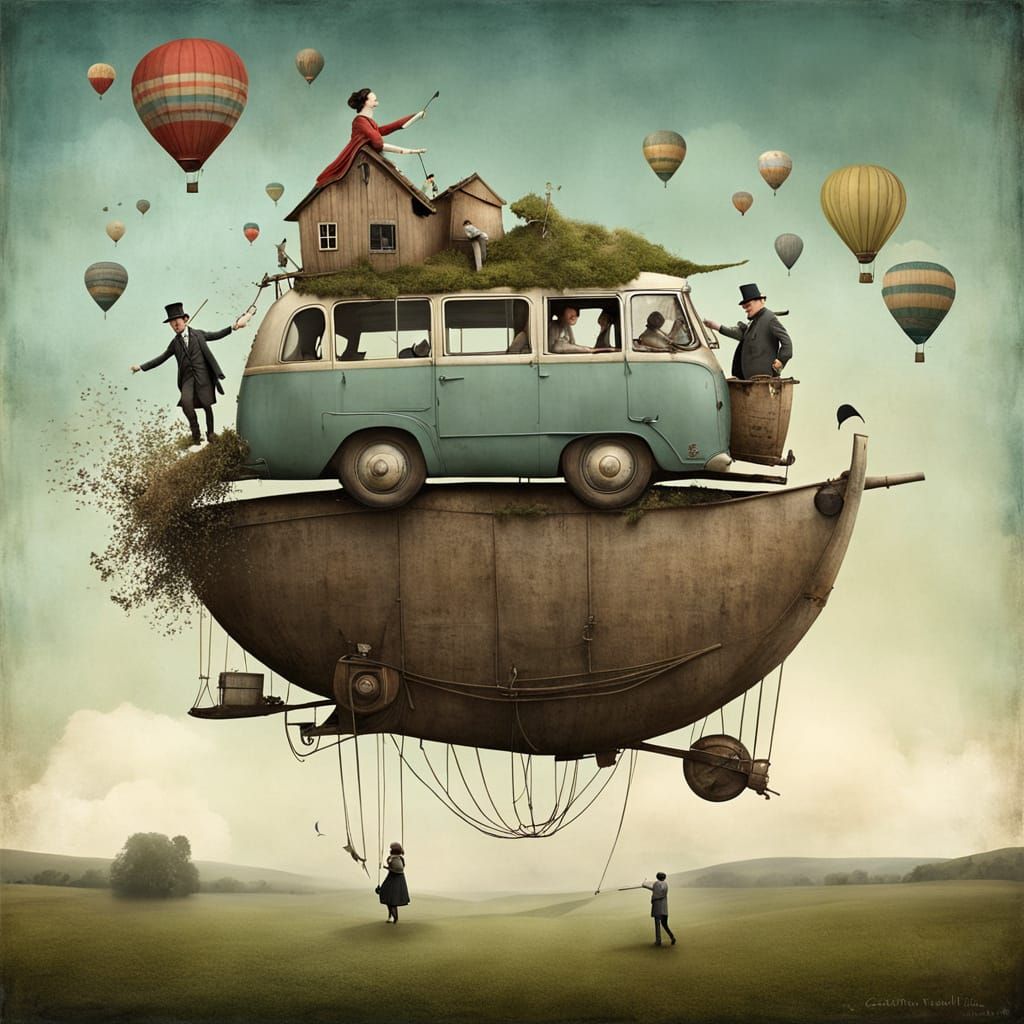 Magical Realism Traveler Carried by Currents