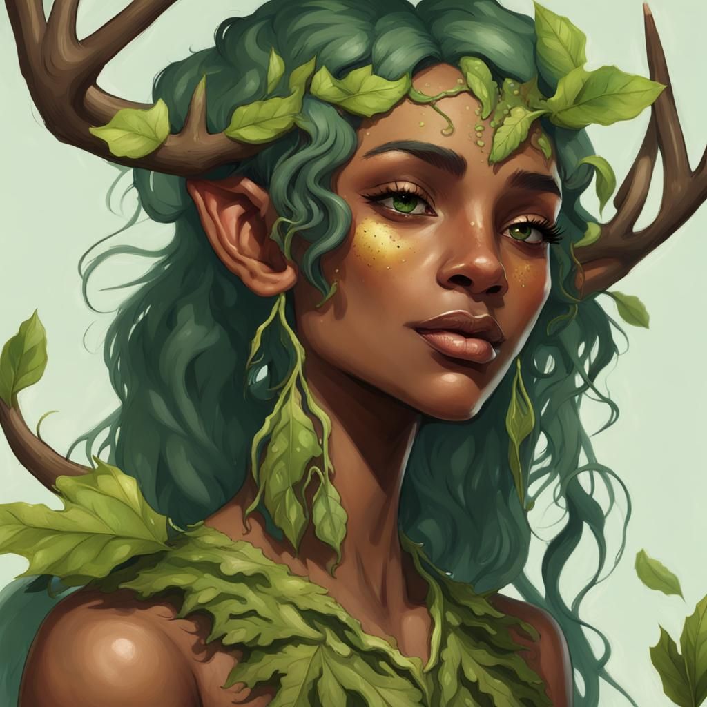Fantasy Elf with Leaf Scales and Antlers
