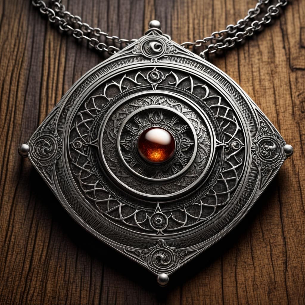 Intricate Demonic Talisman Amulet with Silver Chain