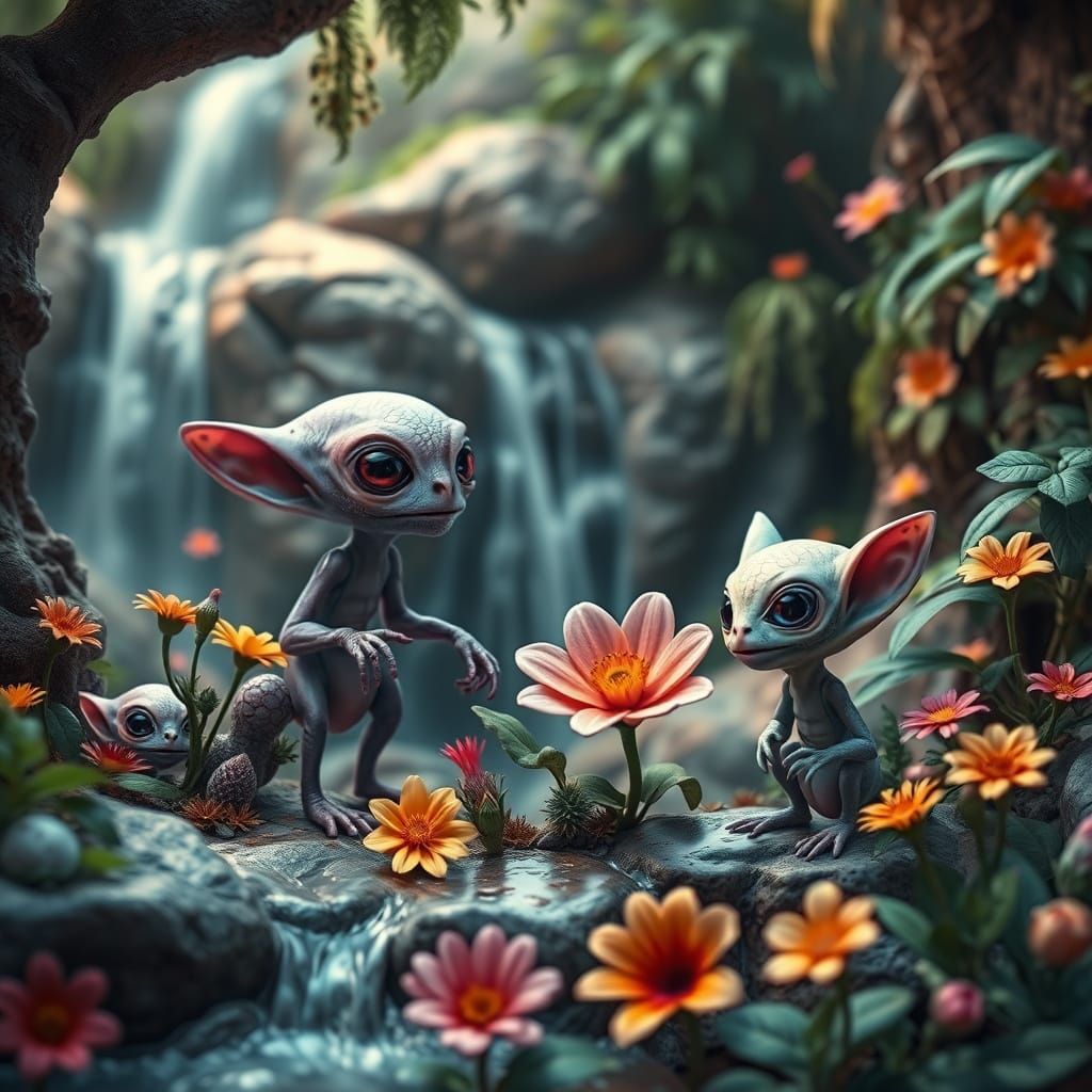 Vibrant Alien Jungle Creatures in Hyperrealistic Style