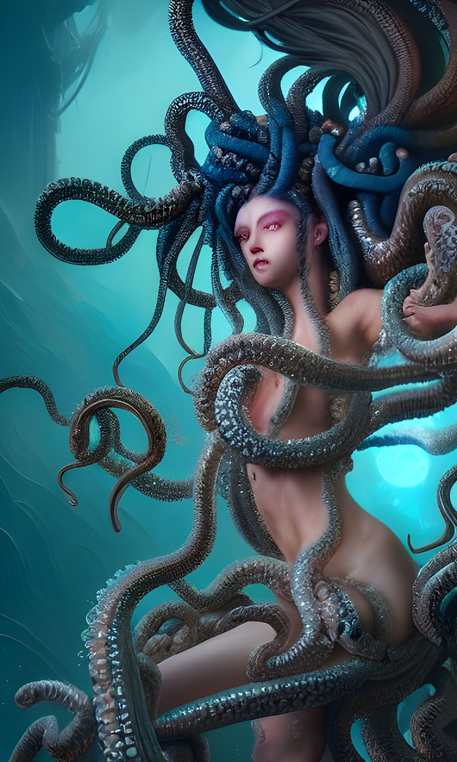Crystallized Medusa Emerges from the Sea: Detailed Fantasy A...