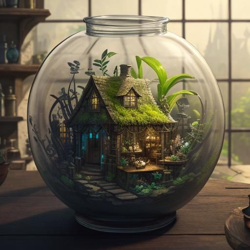 Miniature Glass Bowl Garden in Detailed Matte Painting