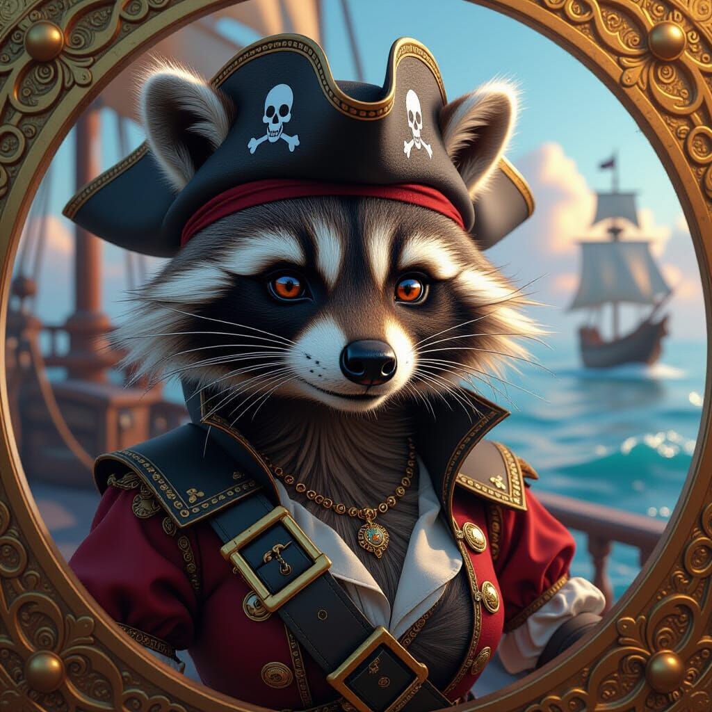 Pirate Raccoon Woman in Art Nouveau Style
