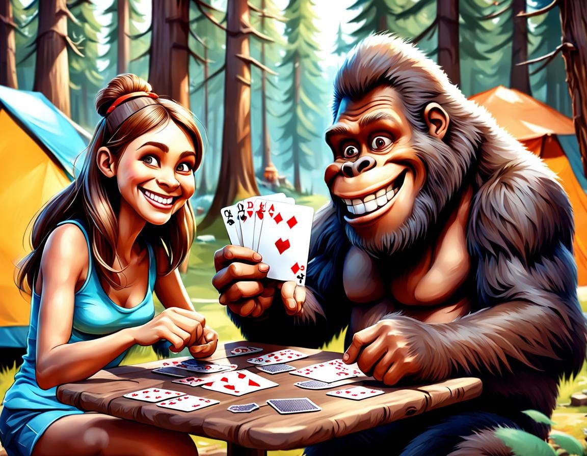 Bigfoot Plays Cards: Adorable 3D Cartoon Art