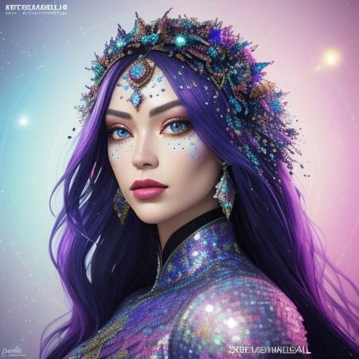 Surreal Portrait in Hyperrealistic Style with Dazzling Sequi...