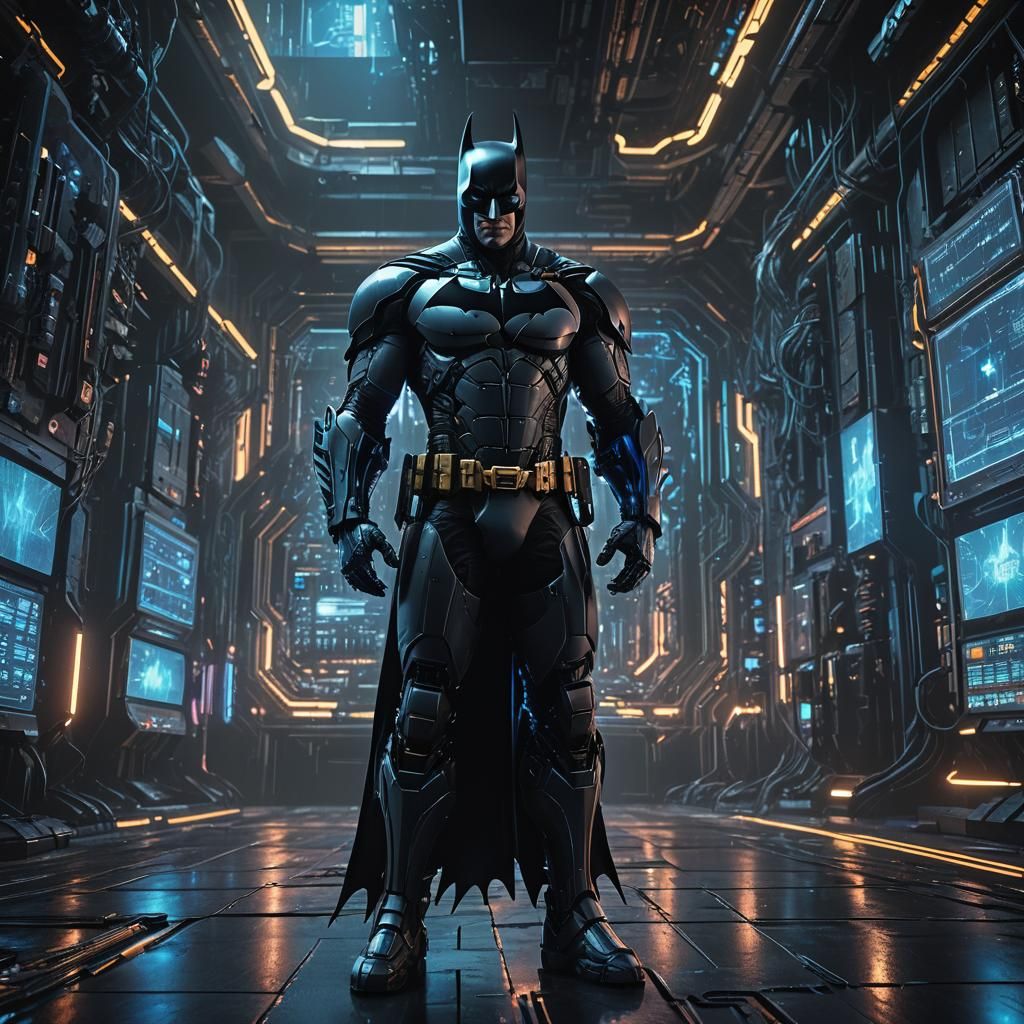 Batman and Cyberpunk Supercomputer in the Batcave