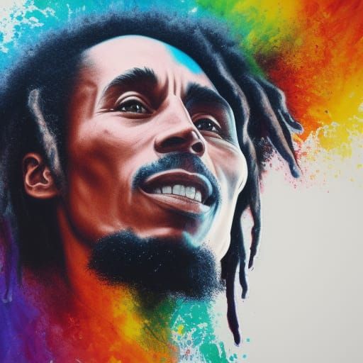 Realistic Portrait of Bob Marley with Rainbow