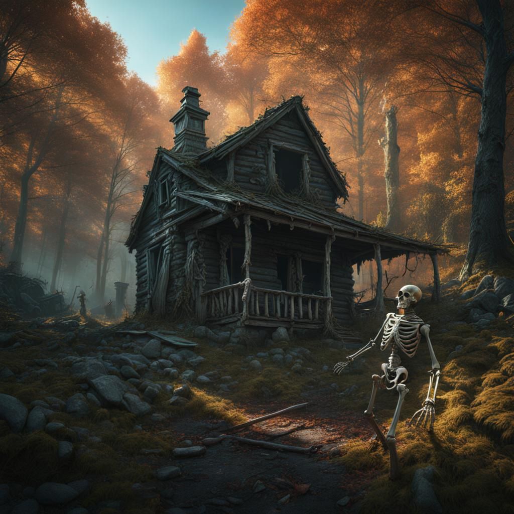 Zombie Skeleton Dances in the Woods: Detailed Matte Painting