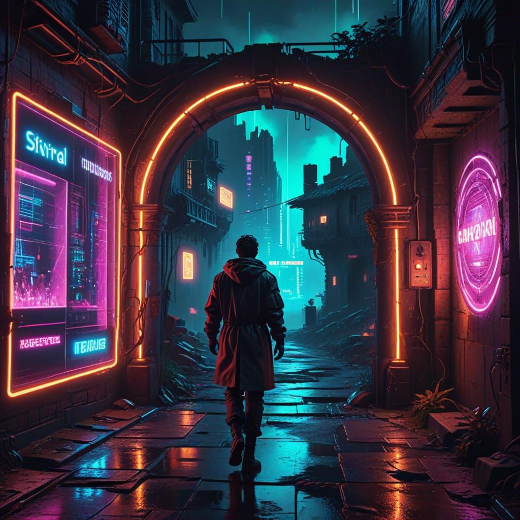 Time Travel Scenes in Synthwave Neon Style