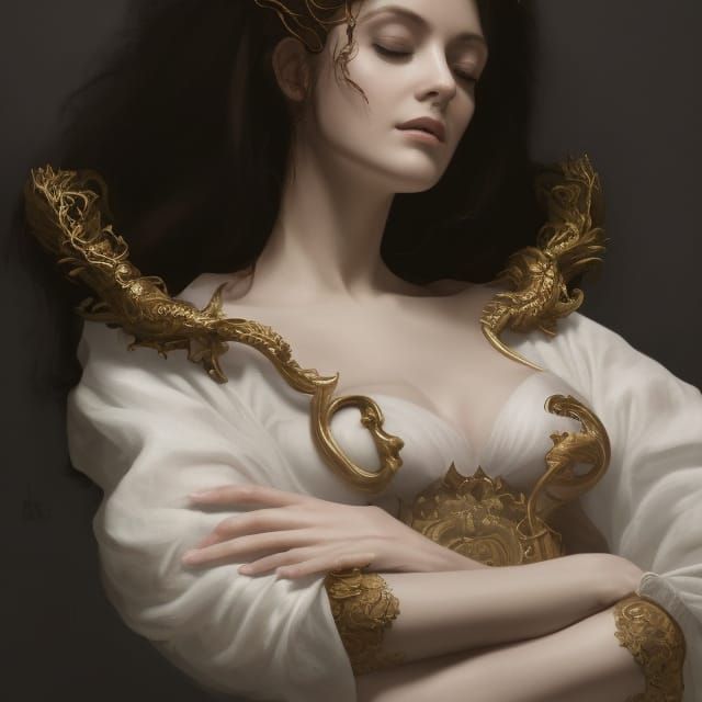 Sleeping Woman in Café: Rococo Hyperdetailed Art