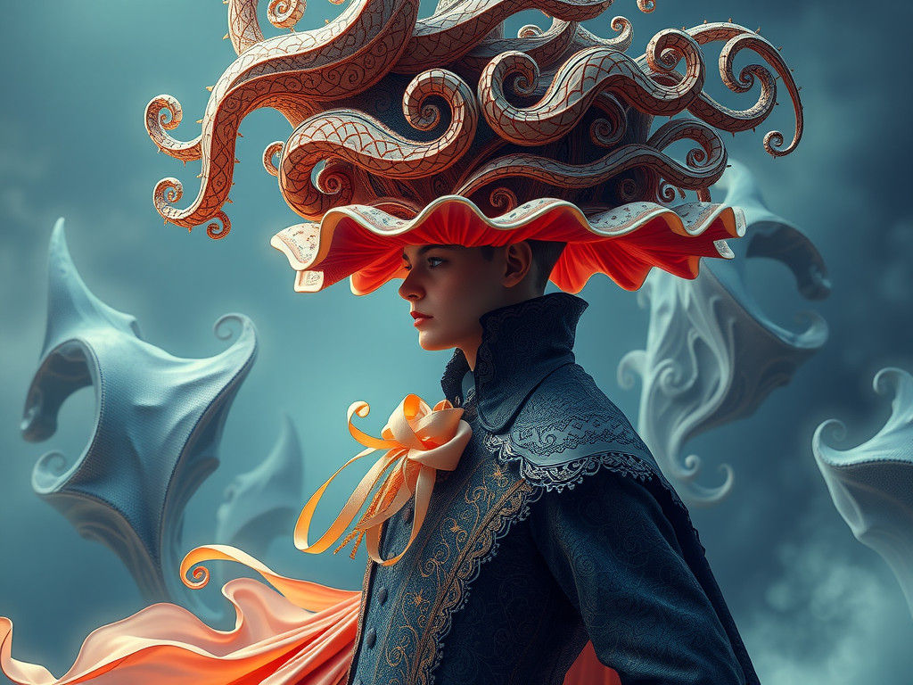 Victorian Figure with Fractal Hat in Escher Style