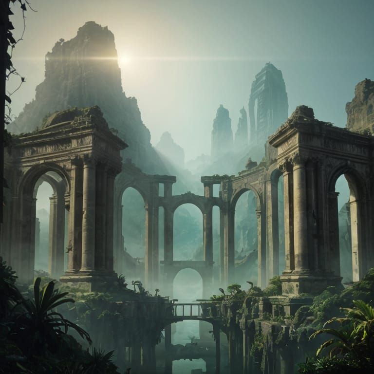 Epic Atlantis Ruins in Golden Light