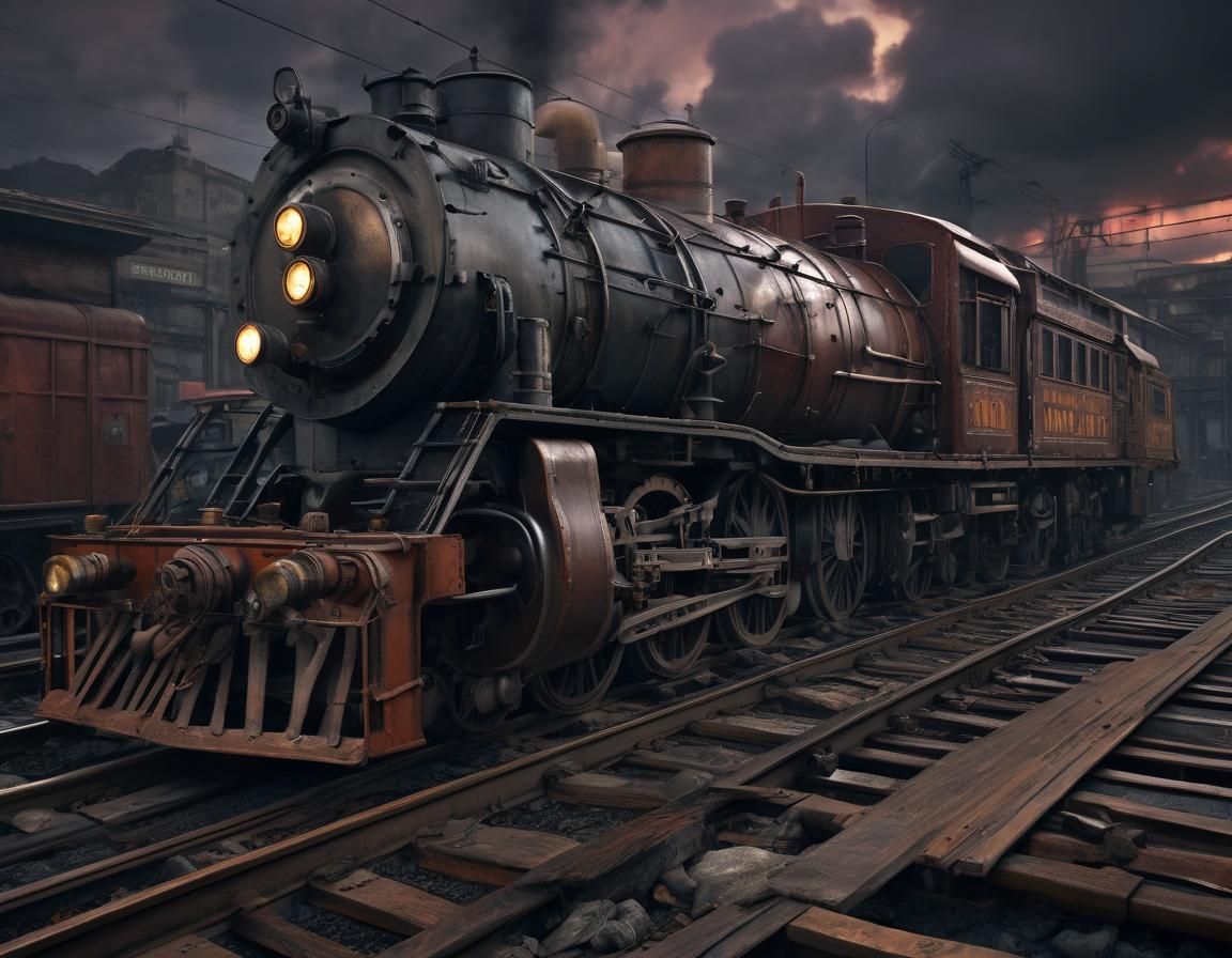 Dieselpunk Girl Officer and Railway Machine