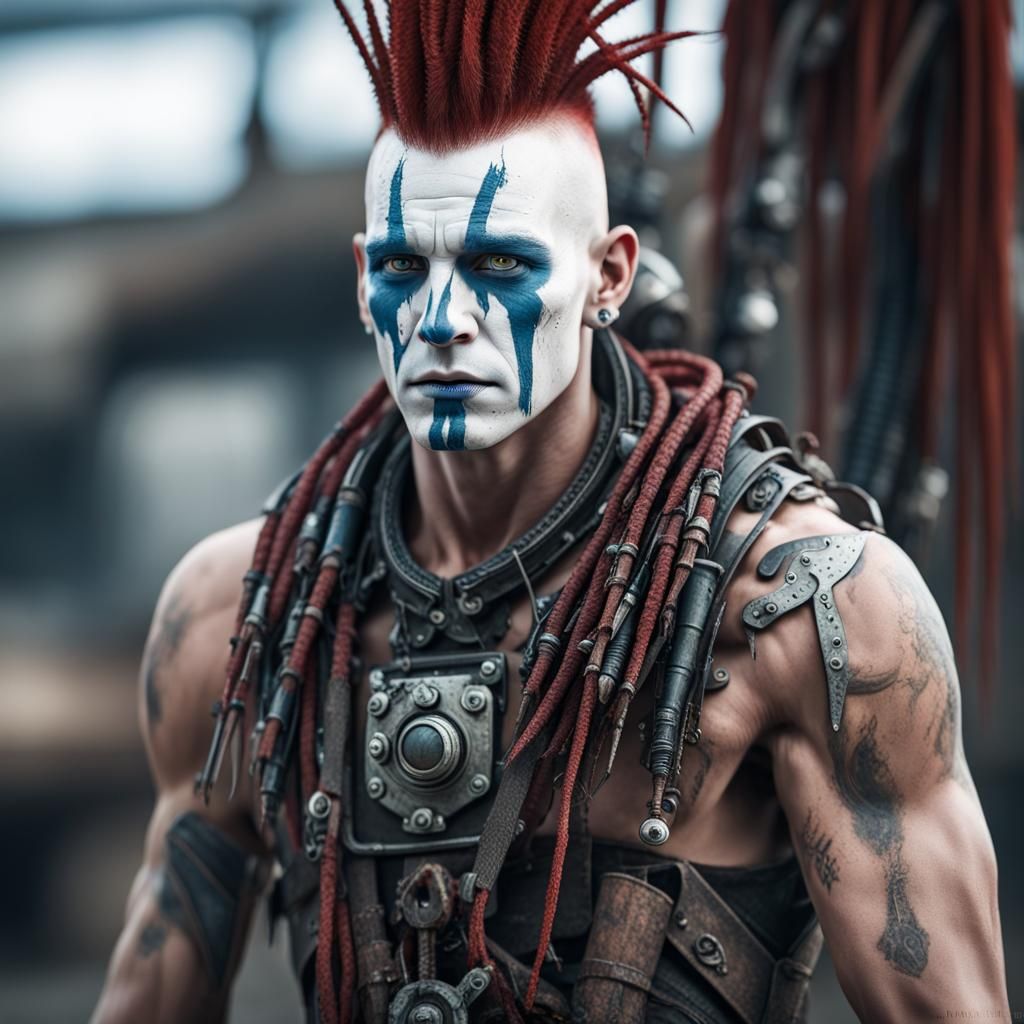 Futuristic Mohican Man Portrait in Sci-Fi Style