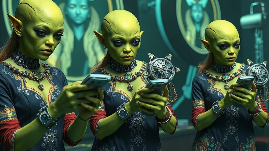 Alien Sensor Devices in Futuristic Cyberpunk Style