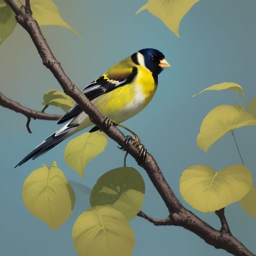 Vibrant Goldfinch Perched on Twigs in Warm Sunlight