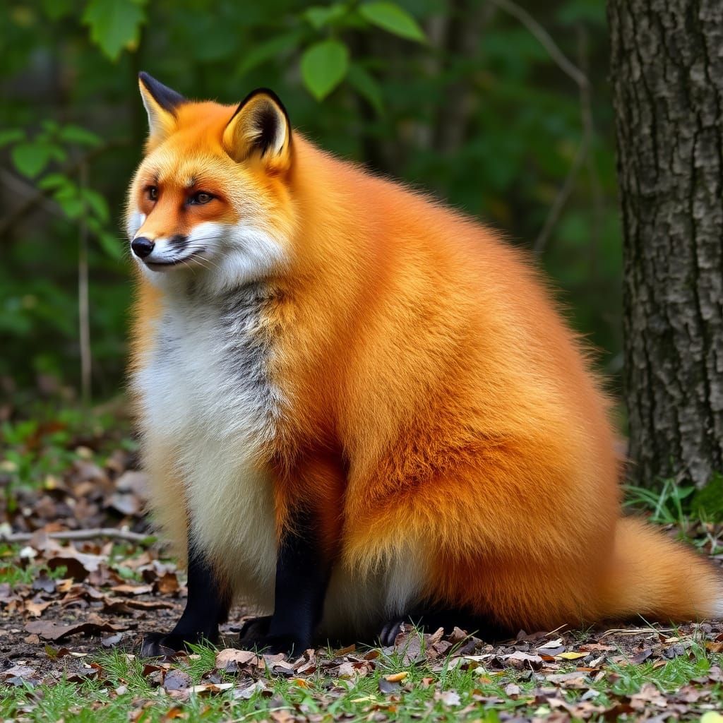 Cartoon Red Fox with Exaggerated Belly