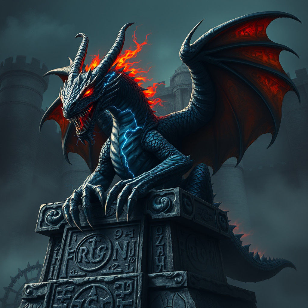 Dark Fire Dragon on Ancient Throne