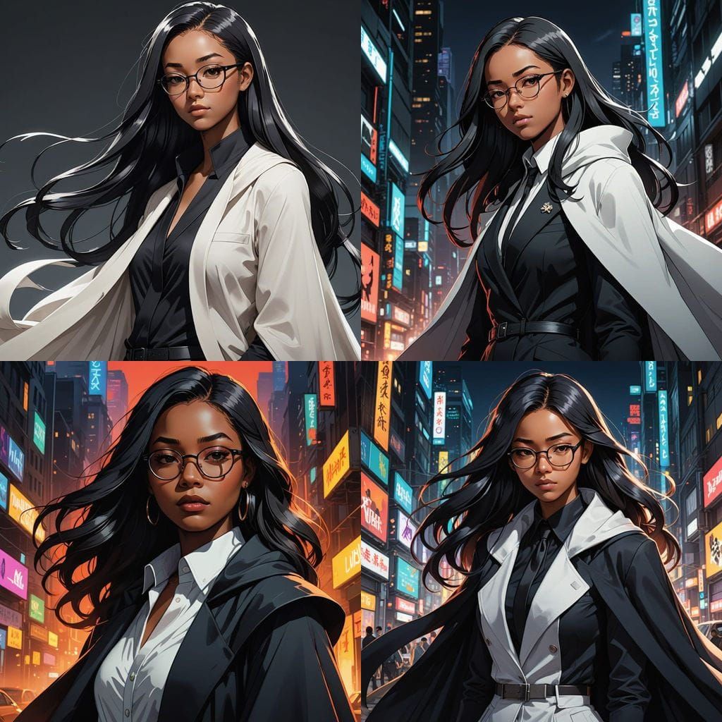 Blasian Teenage Girl with a Touch of Anime Elegance