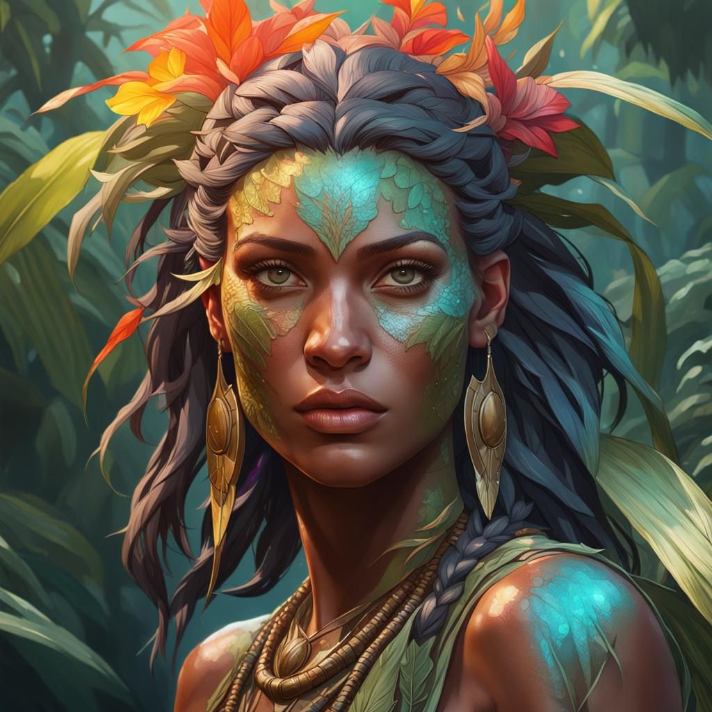 Jungle Girl Portrait in Hyperdetailed Style