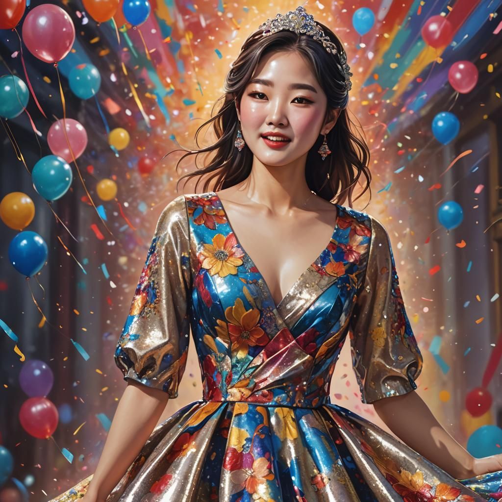 Glamorous Korean Girl Celebrates Birthday in Splash Art
