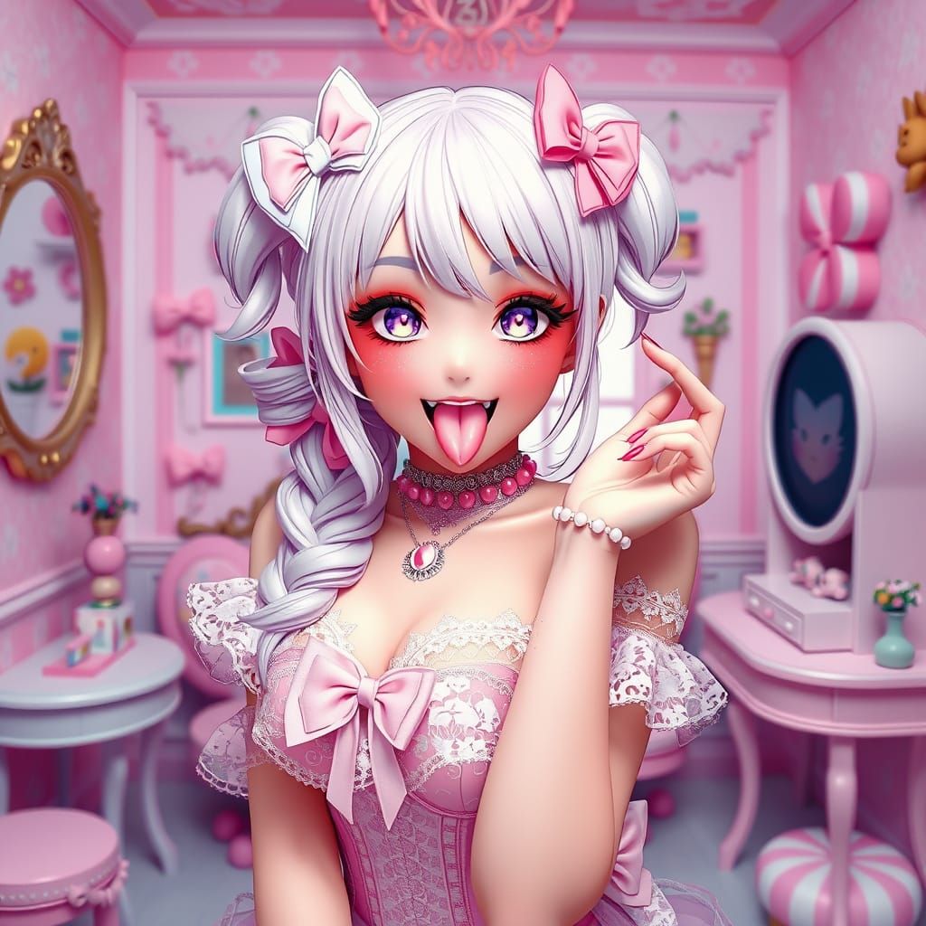 Kawaii Mistress Posing in Pastel Anime Style