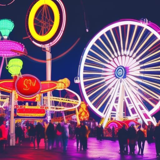 Vibrant Carnival at Night with Neon Lights