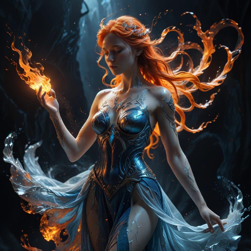 Goddess of Ice and Fire: Marble Sculpture with Elemental Ene...