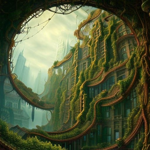 Steampunk Utopian City Over Bavarian Vista