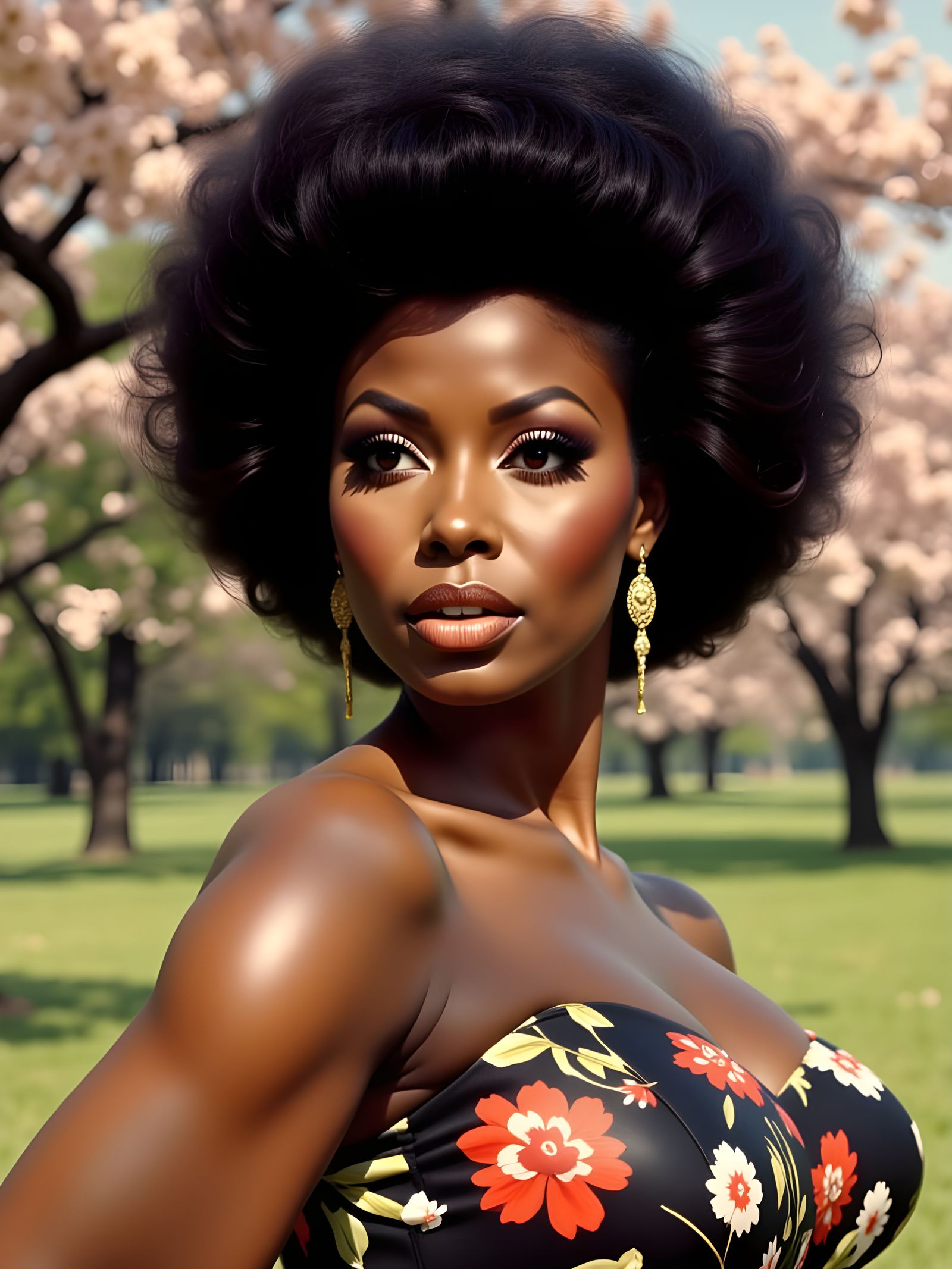 Sultry Mod Goddess in 1960s Floral Bloom