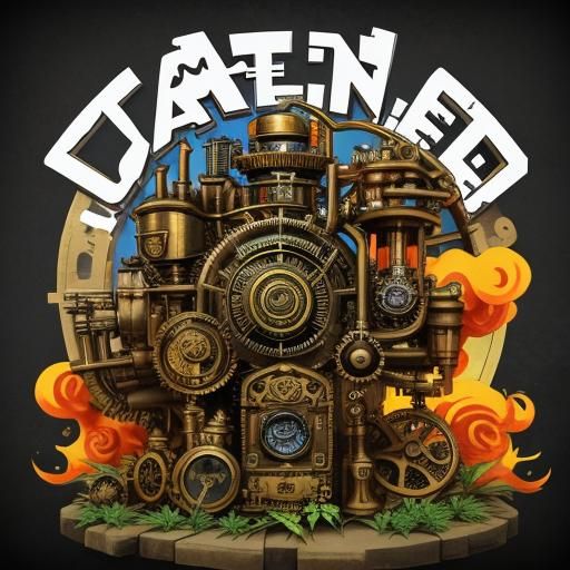 Cartoon Stoners Marijuana Logo with Steampunk Engine