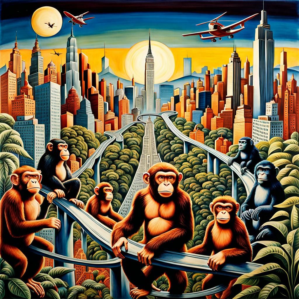 Monkeys Take Over New York City in Surrealist Painting