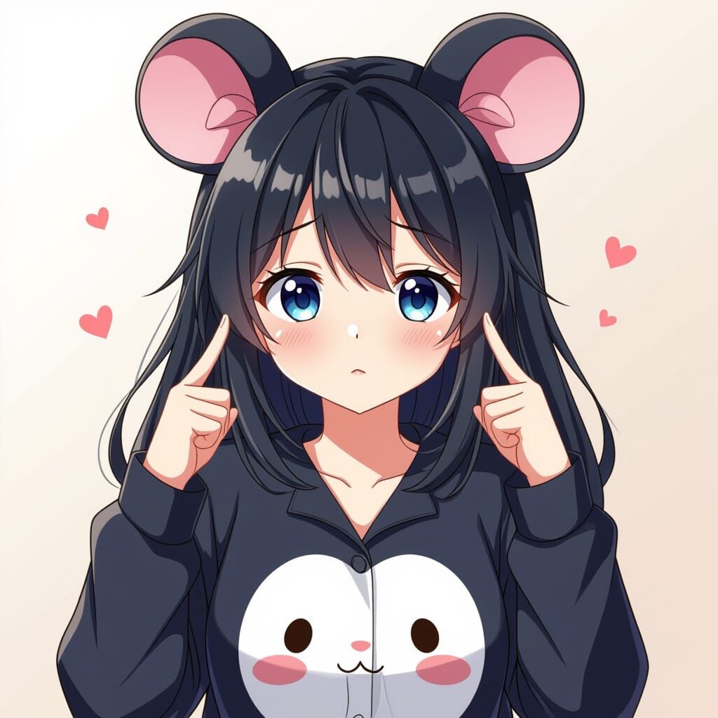 Shy Anime Girl in Mouse Pajamas