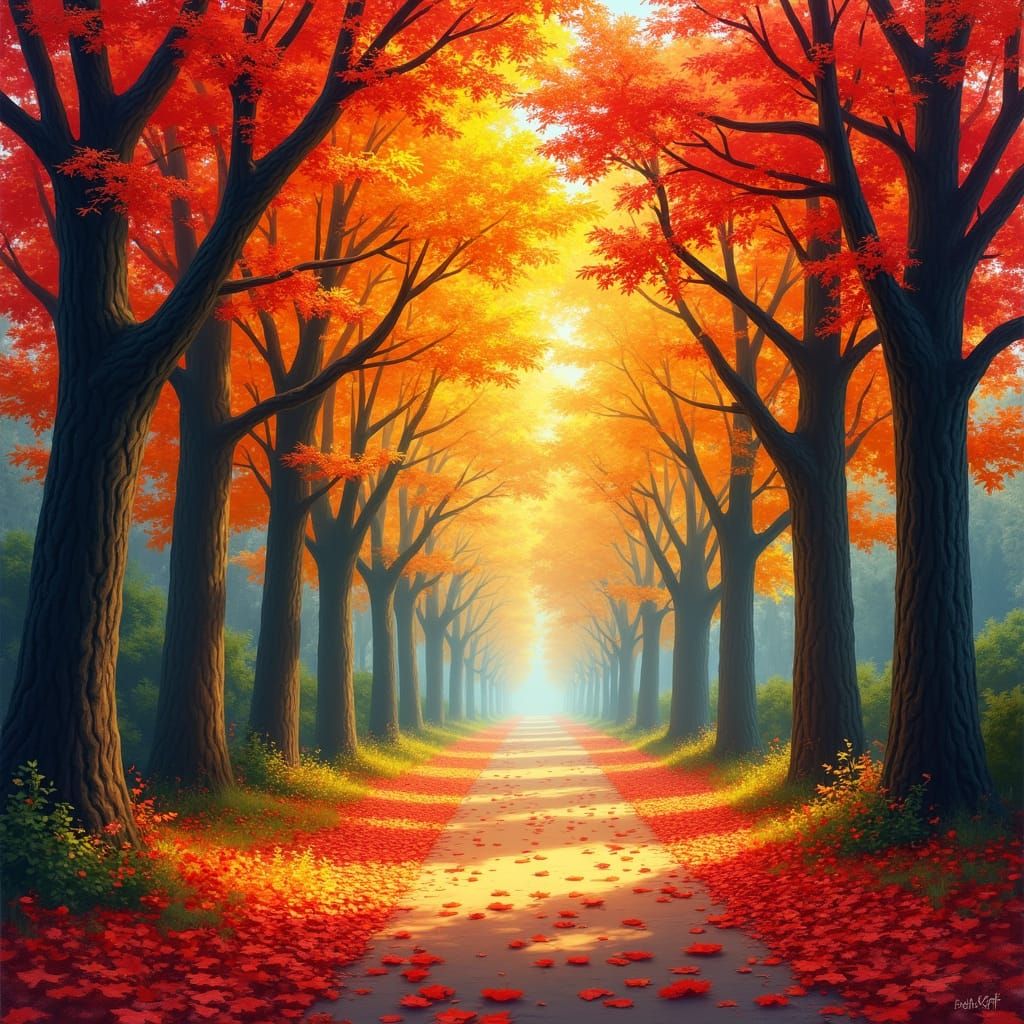 Colorful Autumn Forest Park in Expressive Style