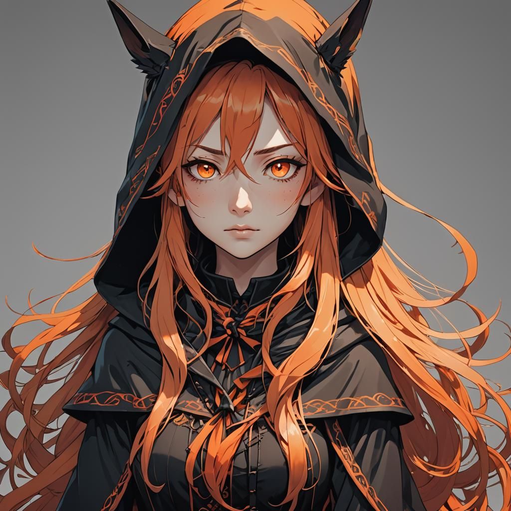 Anime Style Girl with Orange Hair and Hood