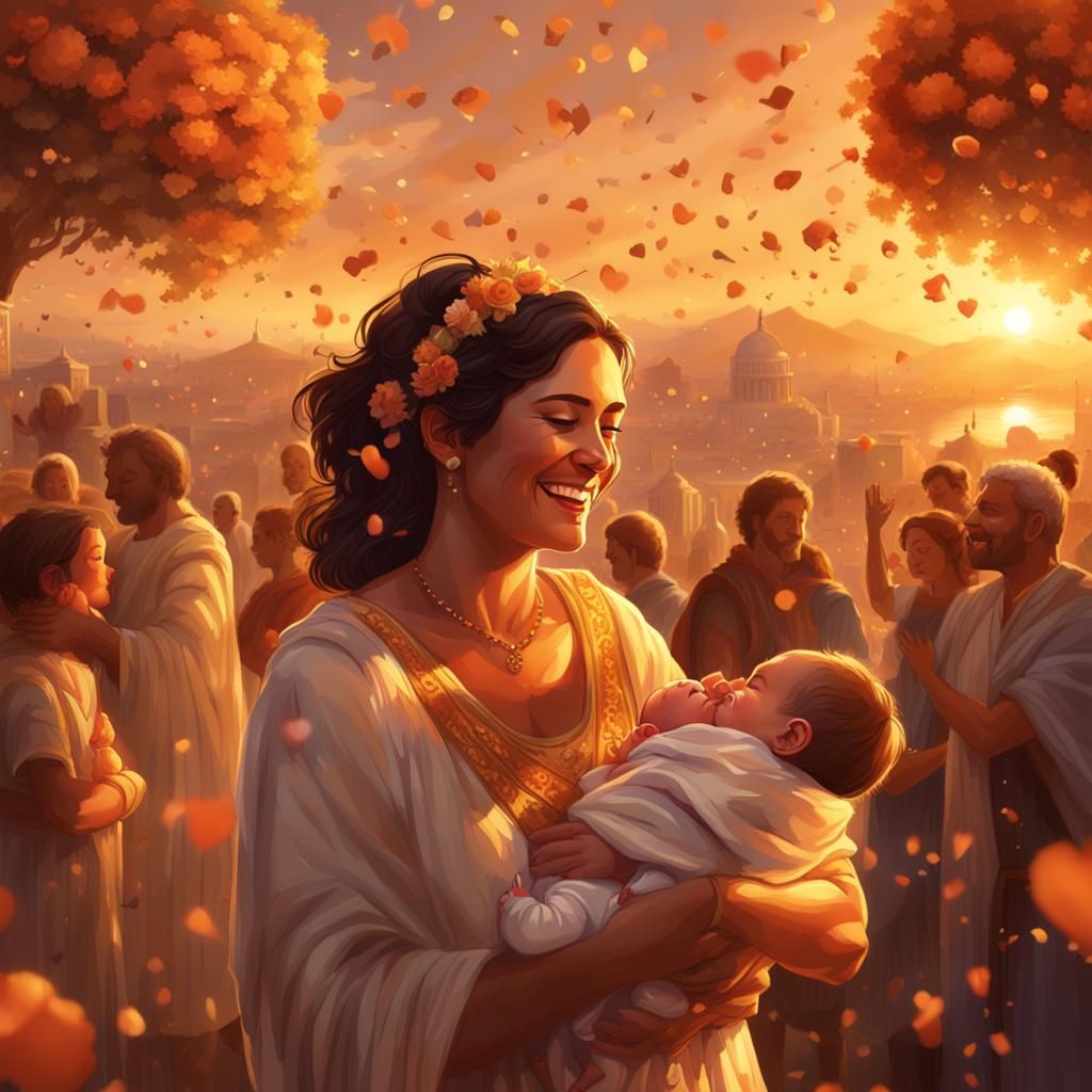 Ancient Greek Childbirth Celebration: Warm Sunset