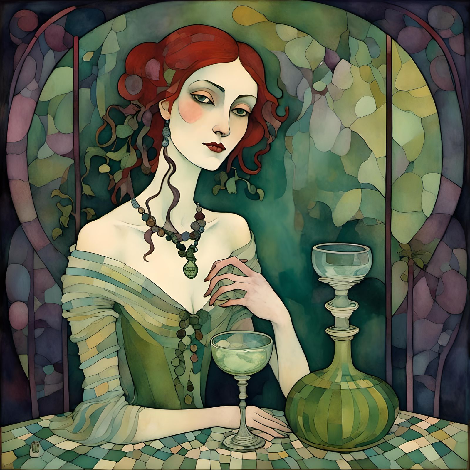 Gothic Vampire with Absinthe in Dark Art Style